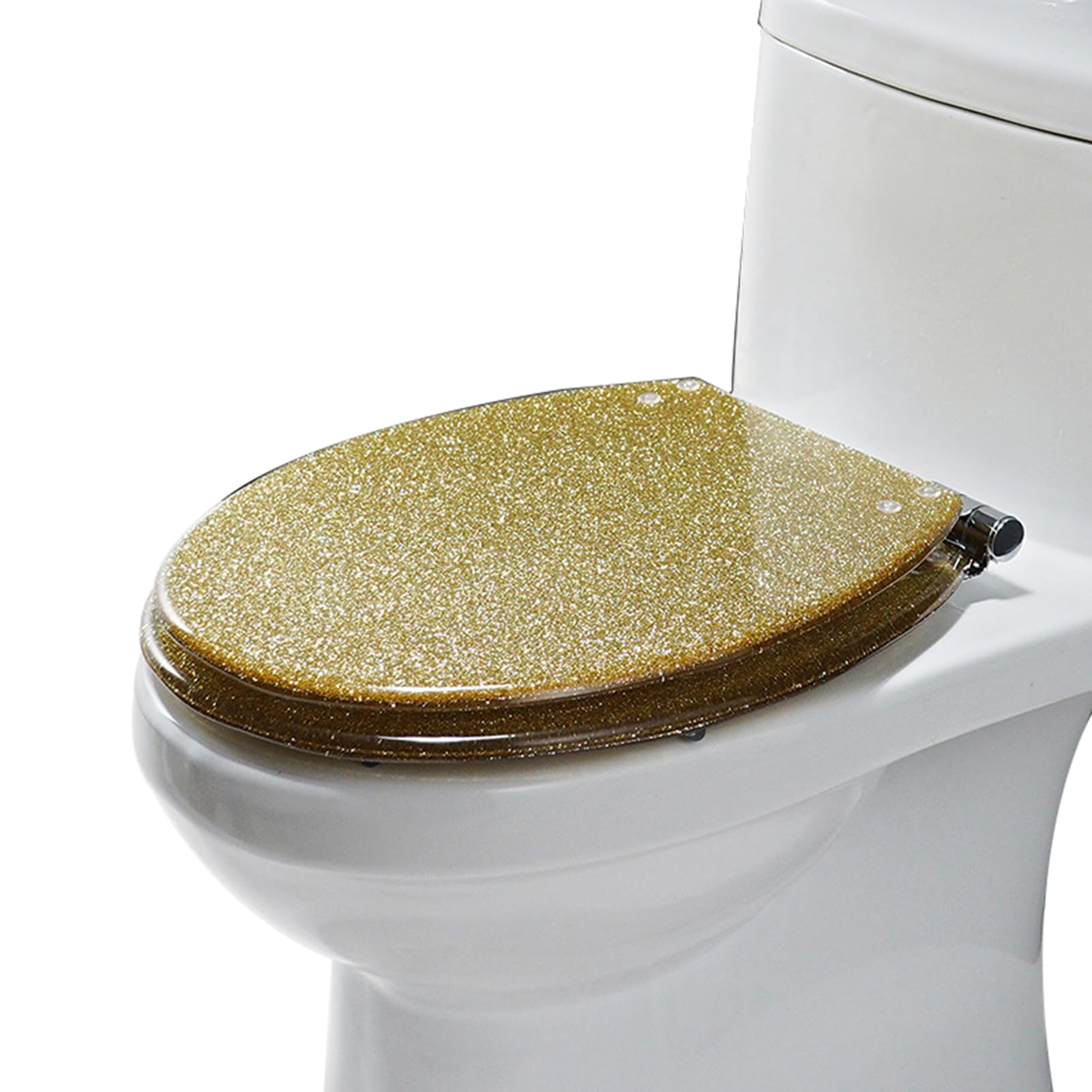 3D Design Soft Close Sedili Igienici con Cerniera Regolabile in Acciaio Inossidabile Ovale Quick Release Sedile WC di Famiglia per U/V/O,Gold 2