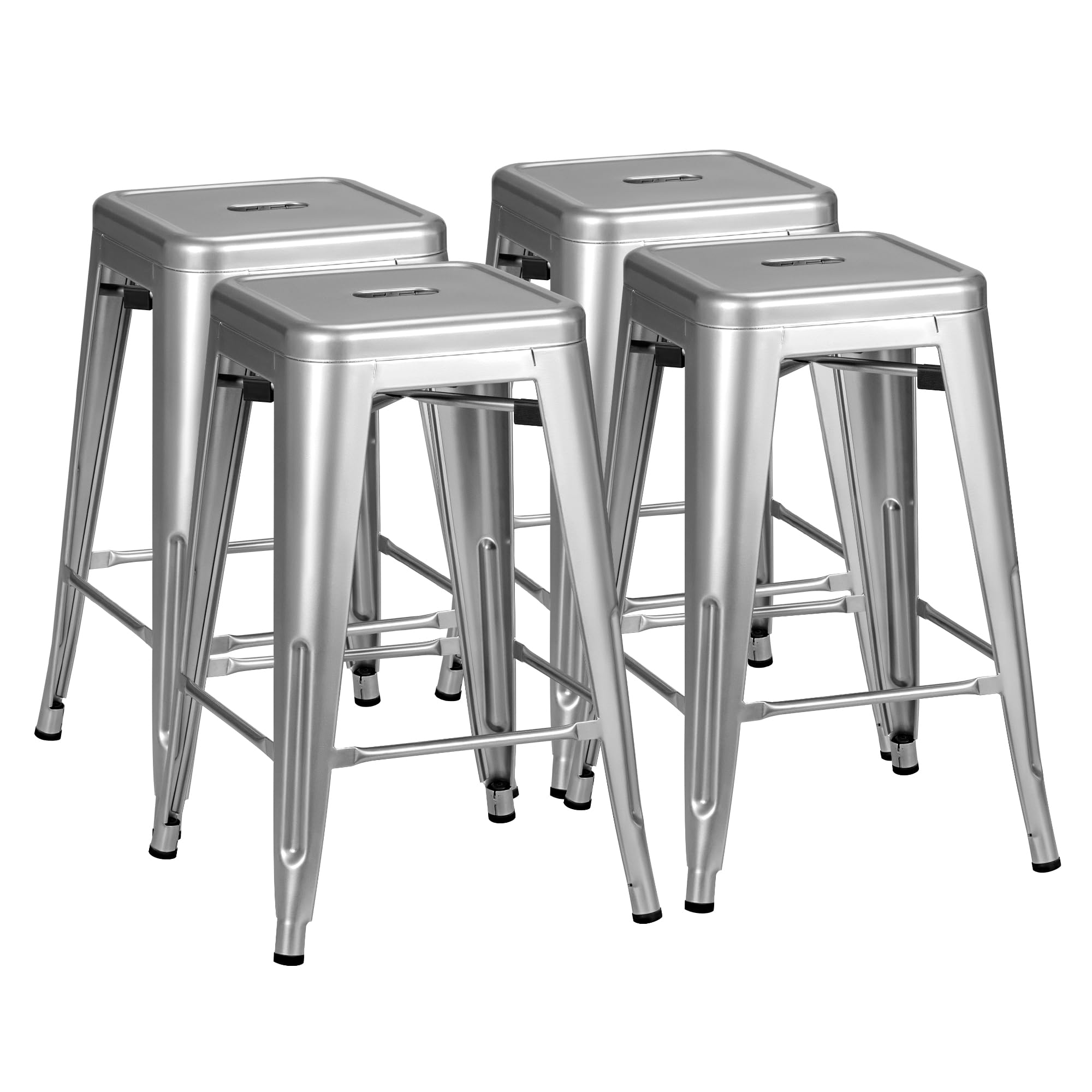 Furmax 24 Inch Metal Bar Stools Set of 4, Counter Height Bar Stools Height High Backless Stools Industrial Stackable Bar Chairs for Dining Room