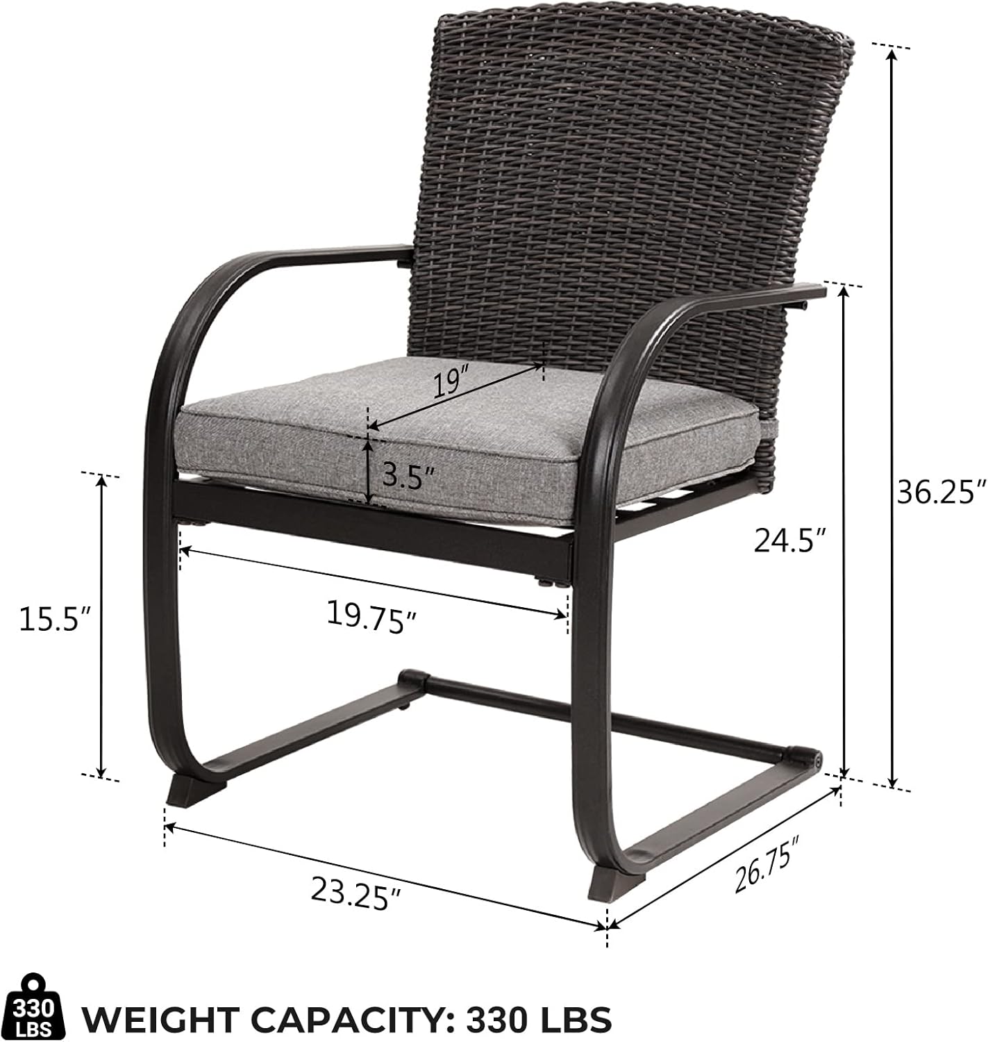 Grand patio 2 Pieces Dining Wicker Chair Set,Outdoor Dining Set,Steel Frame Rocking Chair with Cushion for Conversation for Yard,Garden,Backyard, Deck,Bistro(Grey) : Patio, Lawn & Garden