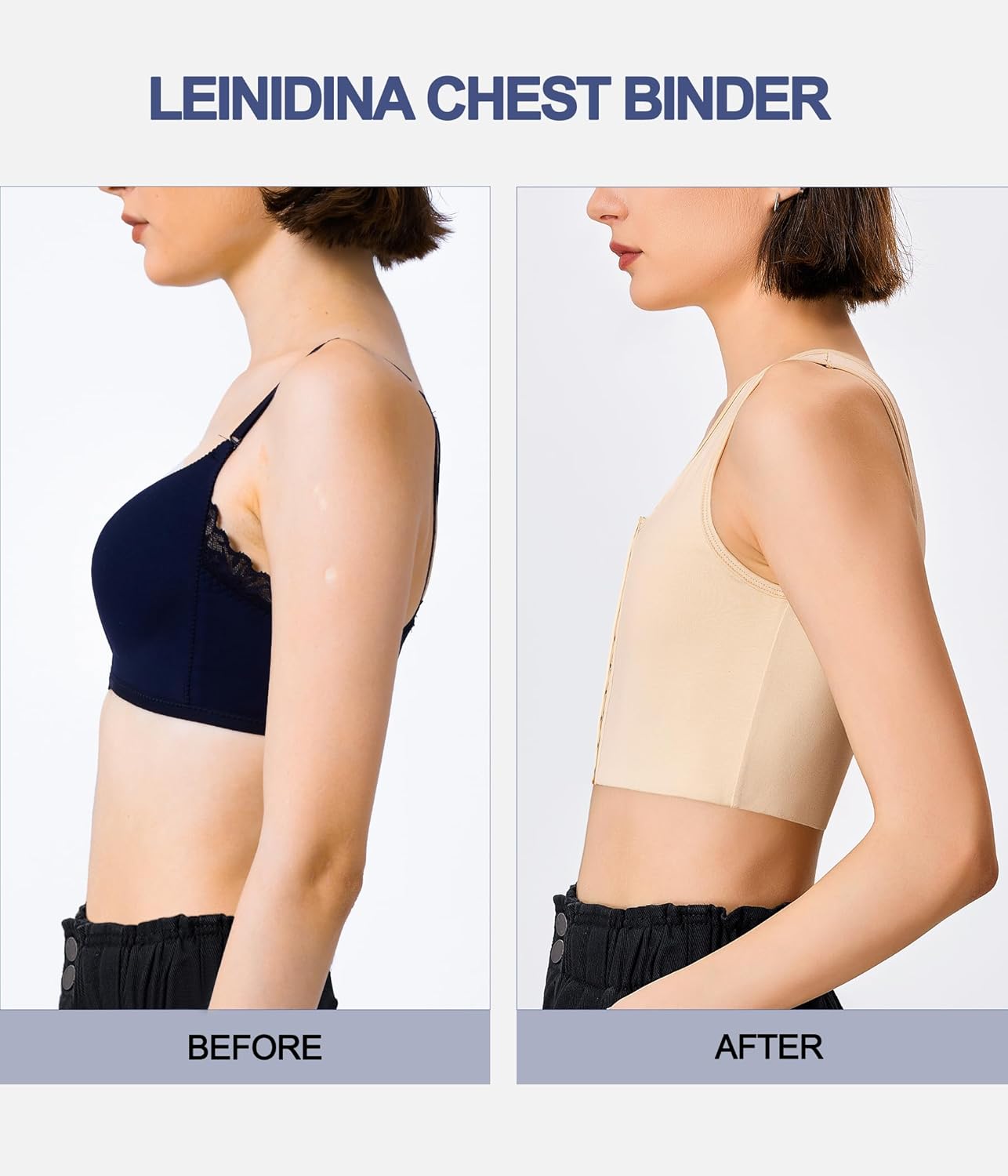 LEINIDINA Chest Binder for Transgender FTM LGBT Tomboy Crew Neck Front Closure Women Binder Bra Tank Top - Image 4