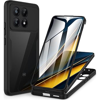 CENHUFO Case for Xiaomi Poco X6 Pro 5G 360 Degree Protective Case with Built-in Screen Protector Shockproof Armoured Case Bumper Transparent Cover Complete Case Mobile Phone Case for Xiaomi Poco X6 Pro 5G Black