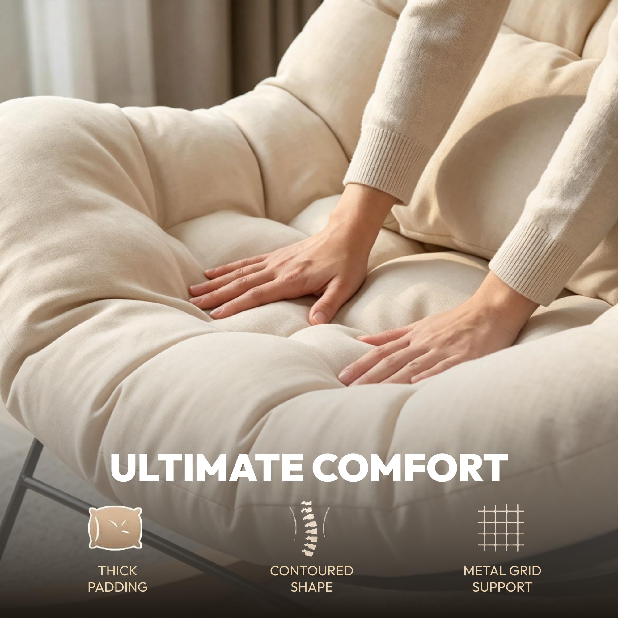 SANODESK Schaukelstuhl für draußen, gemütlicher Loungesessel & Relaxstuhl für Lange Stunden im Freien, mit Kissen, ideal für Balkon, Garten & Terrasse, belastbar bis 159 kg, Beige