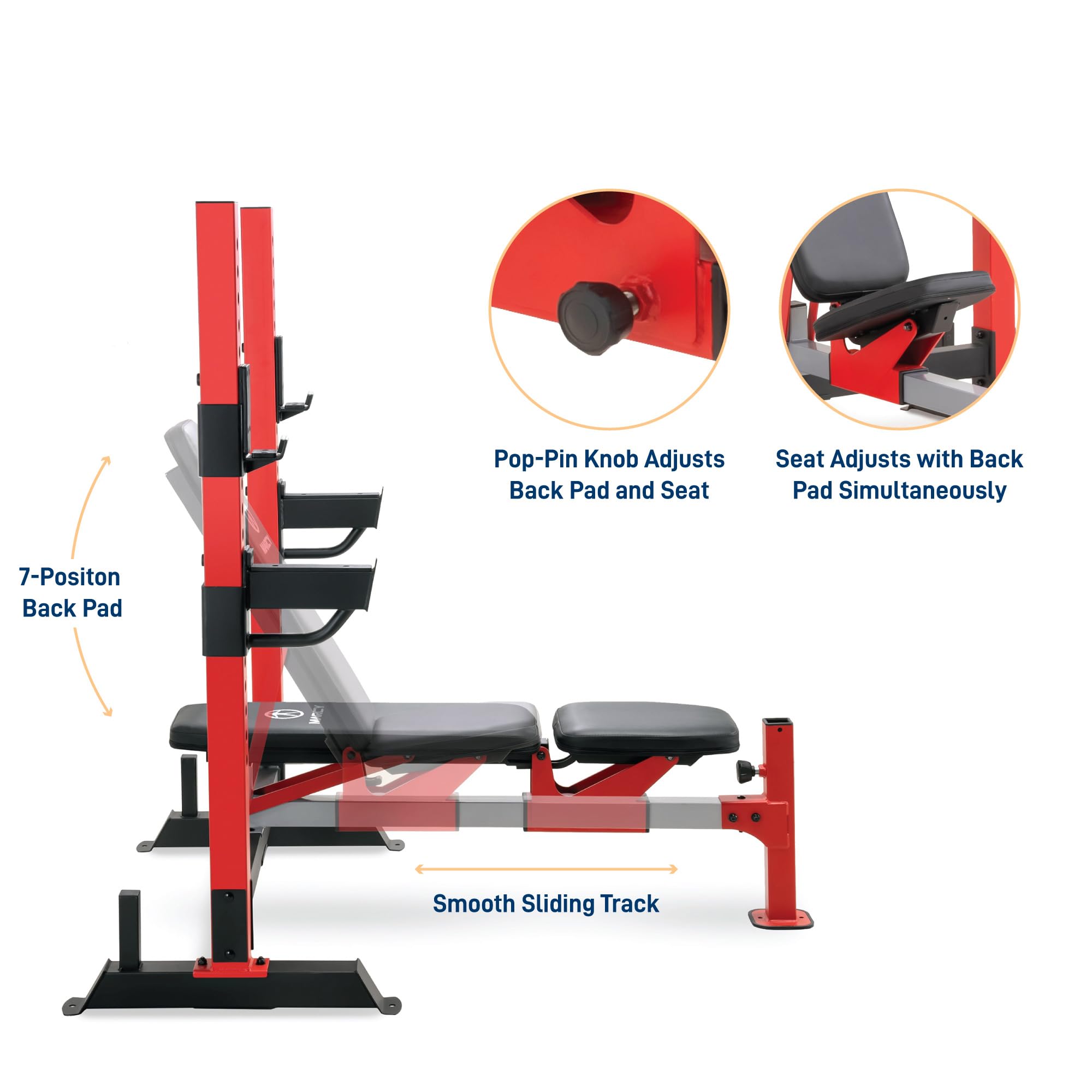 Deluxe Olympic Weight Bench with Adjustable Back & Bar Catch & Optional Arm Curl, Leg Developer, Lat Tower Attachments (Sold Separately), Personal Home Gym for Strength Training, Weightlifting