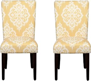 HomePop Parsons Classic Upholstered Accent Dining Chair, Set of 2, Yellow Damask