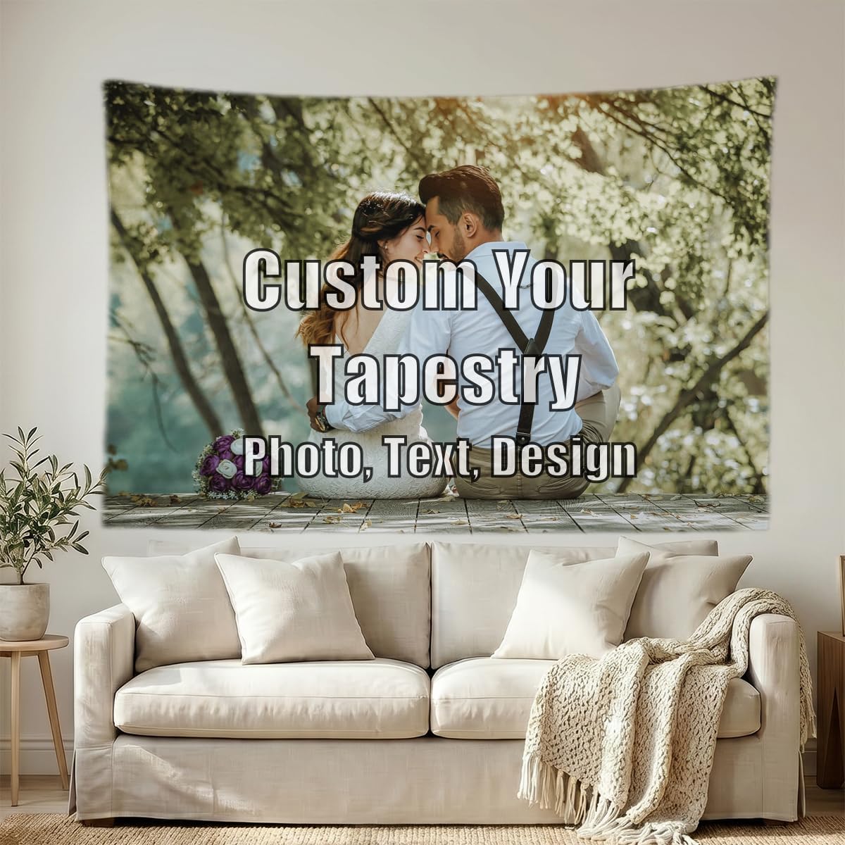 Custom Tapestry Wall Hanging Backdrops for Home Dorm Decor Background, Upload Photo Text, Customized Flag Banner for Party Mermorial Personalized Birthday Gift 29x37 Horizontal