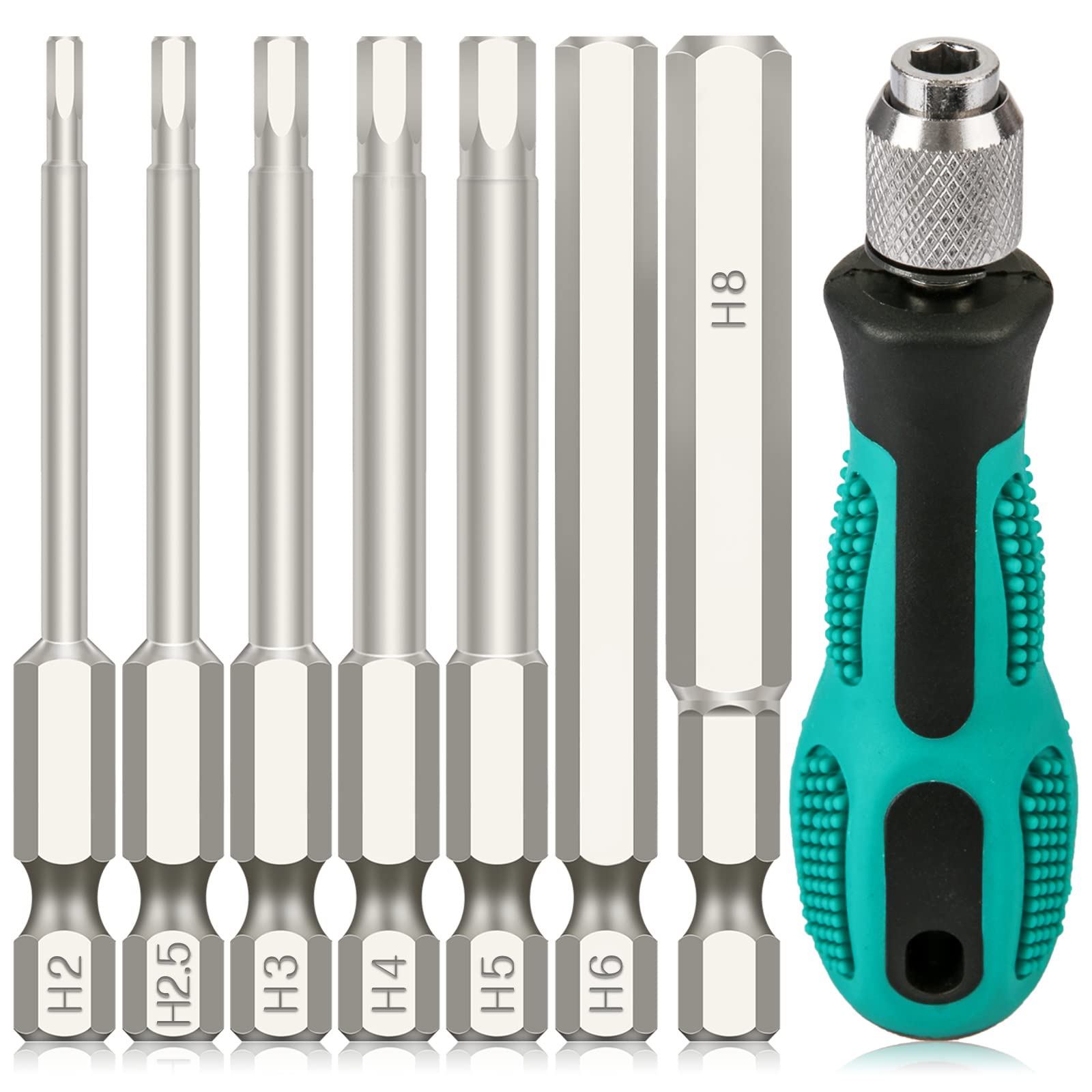 Hex Allen Wrench Set, 75mm Magnetic Bits, S2 Steel, 1/4" Hex-Shank, Mini Handle Driver for Drill