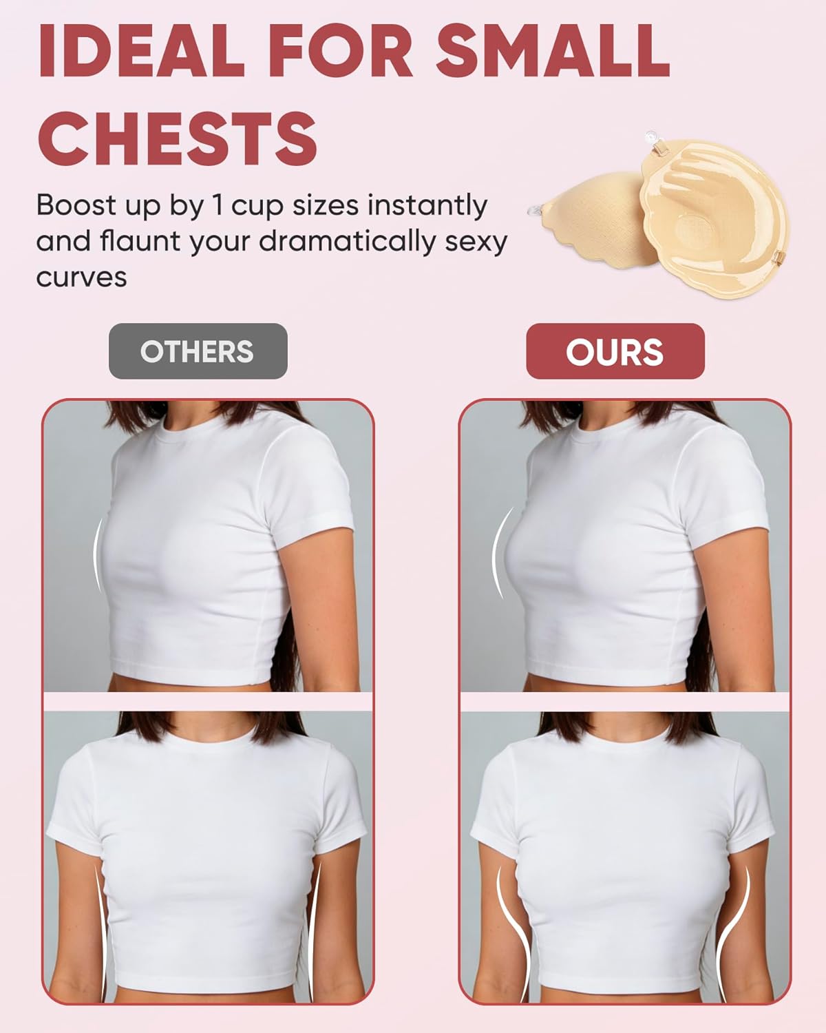 Push Up Sticky Bra, Thick Padded Adhesive Invisible Backless Strapless Bra for Women - Image 2