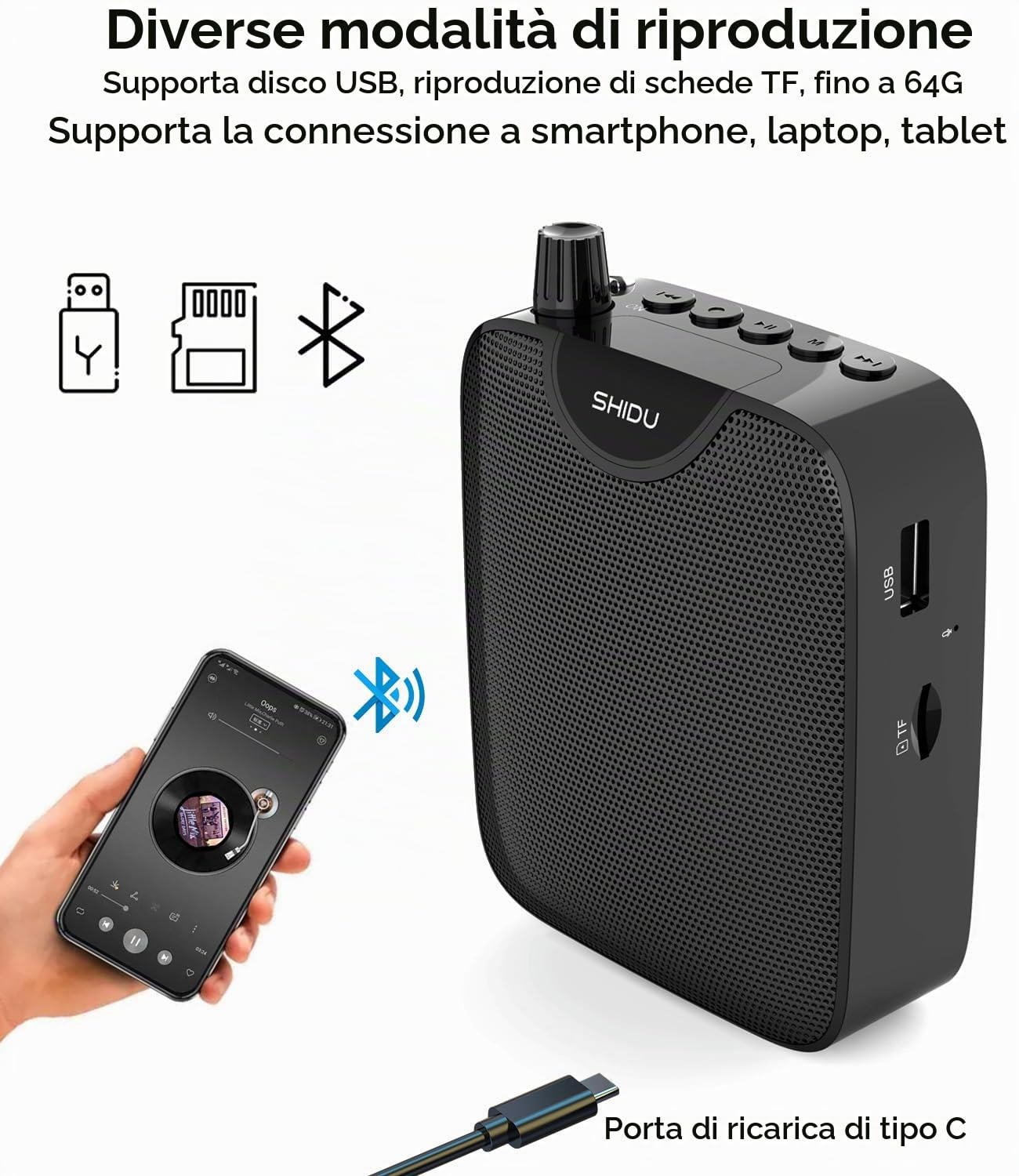 Amplificatore vocale portatile microfono con cassa ricaricabile 15W 2000mAh mini sistema PA amplificatore con microfono cuffia per insegnanti, guida turistica, allenatori