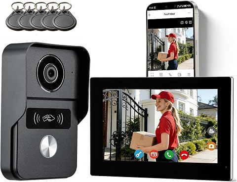WALN Videocitofono connesso Smart, citofono con telecamera a 2 fili con monitor Touchscreen da 7 pollici, Audio bidirezionale, Sistema interfono con sblocco remoto, Wi-Fi 2.4G/5G,KW02-IP7B