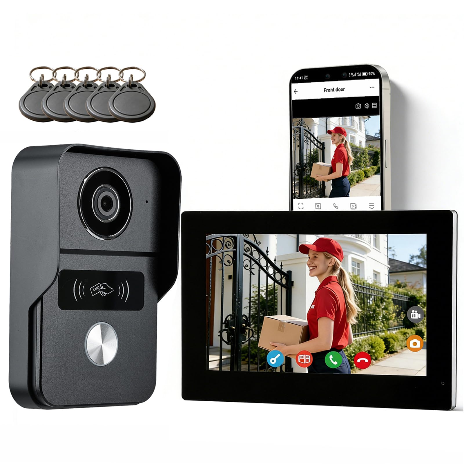 WALN Videocitofono connesso Smart, citofono con telecamera a 2 fili con monitor Touchscreen da 7 pollici, Audio bidirezionale, Sistema interfono con sblocco remoto, Wi-Fi 2.4G/5G,KW02-IP7B