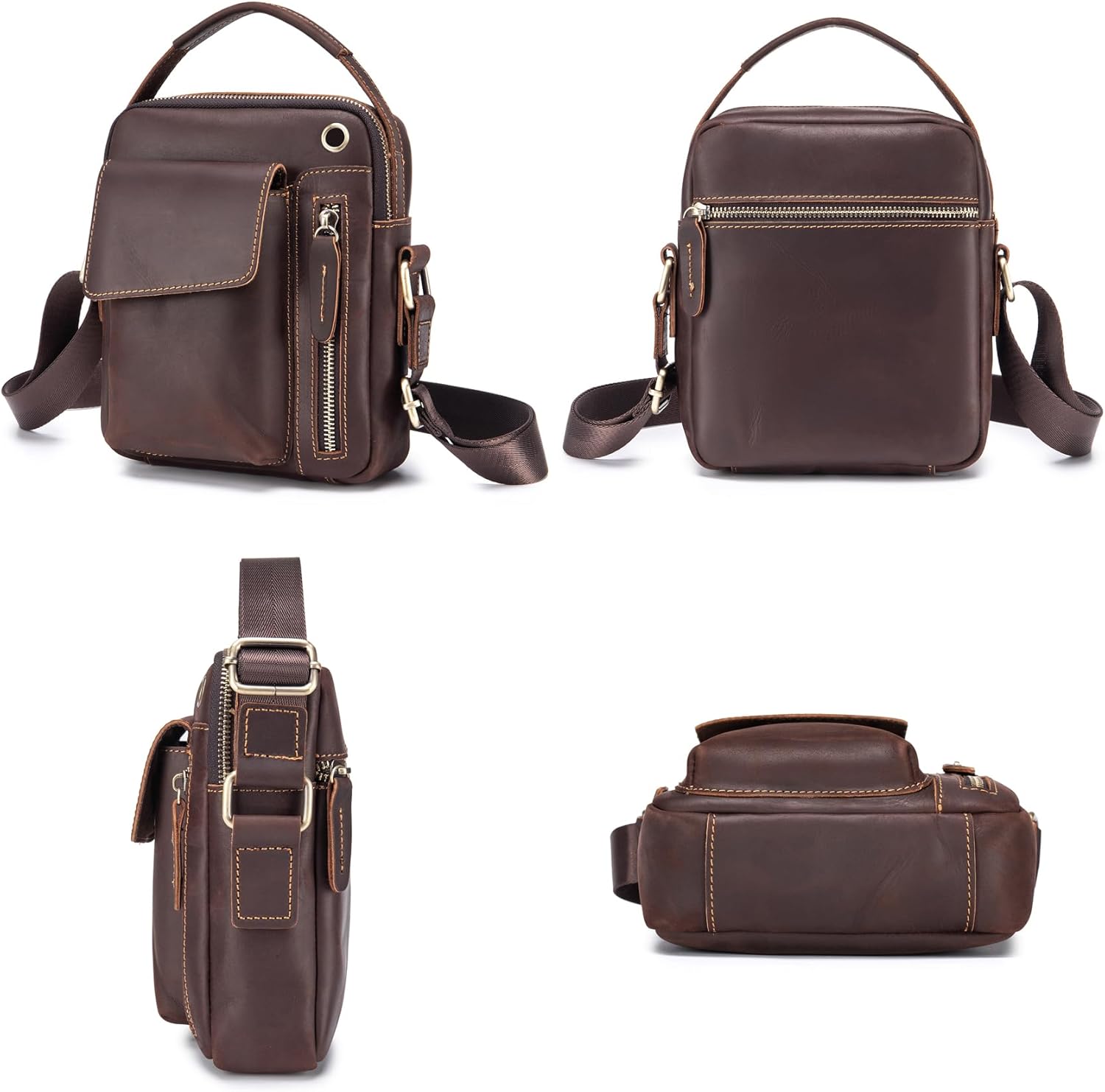 KPYWZER Genuine Leather Shoulder Bag Small Men Messenger Pack Handbag Sling Crossbody Bag Man Purse for Business