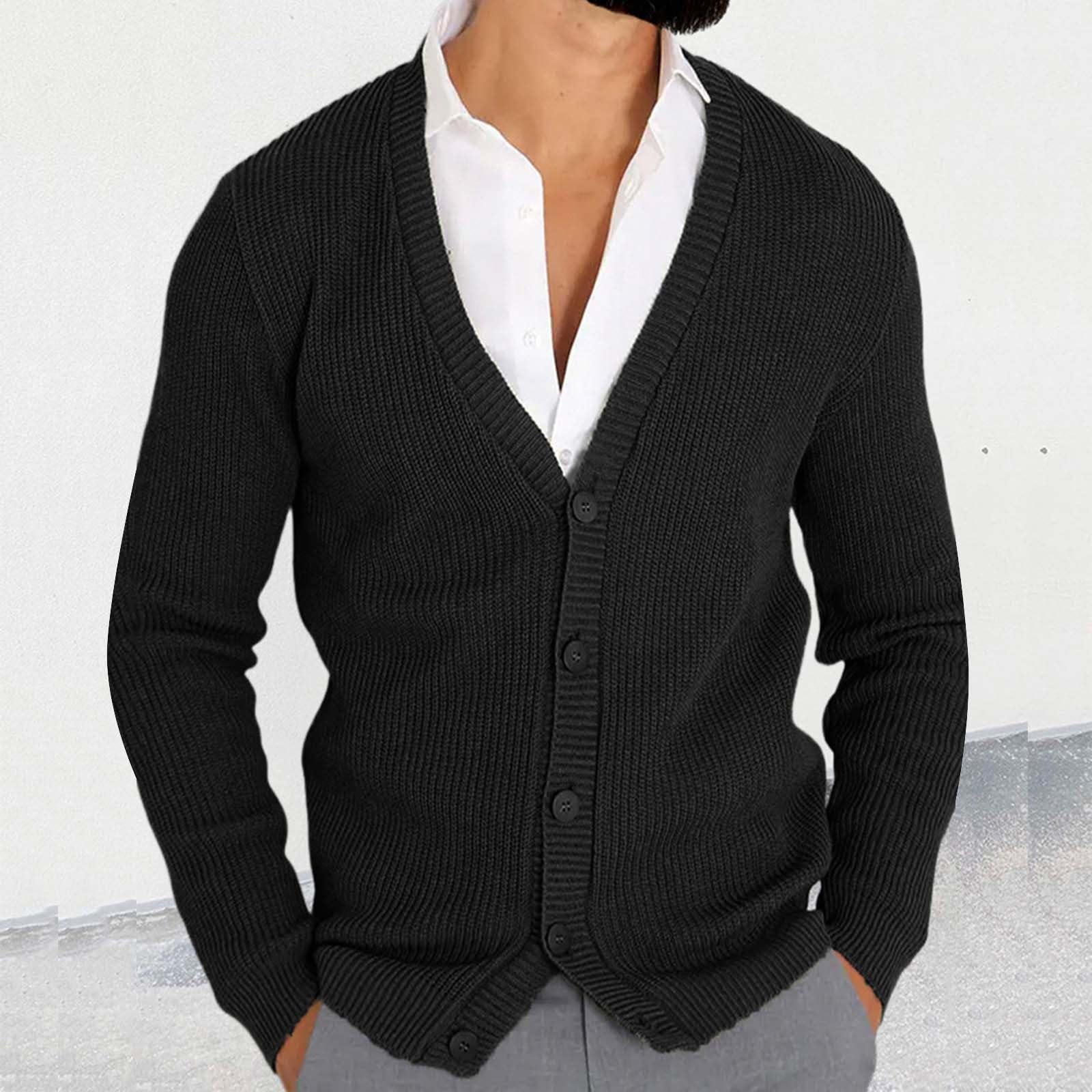 Generisch Cardigan da uomo con bottoni, cardigan con scollo a V, slim fit, comodo, leggero, traspirante, per le mezze stagioni, versatile per il tempo libero