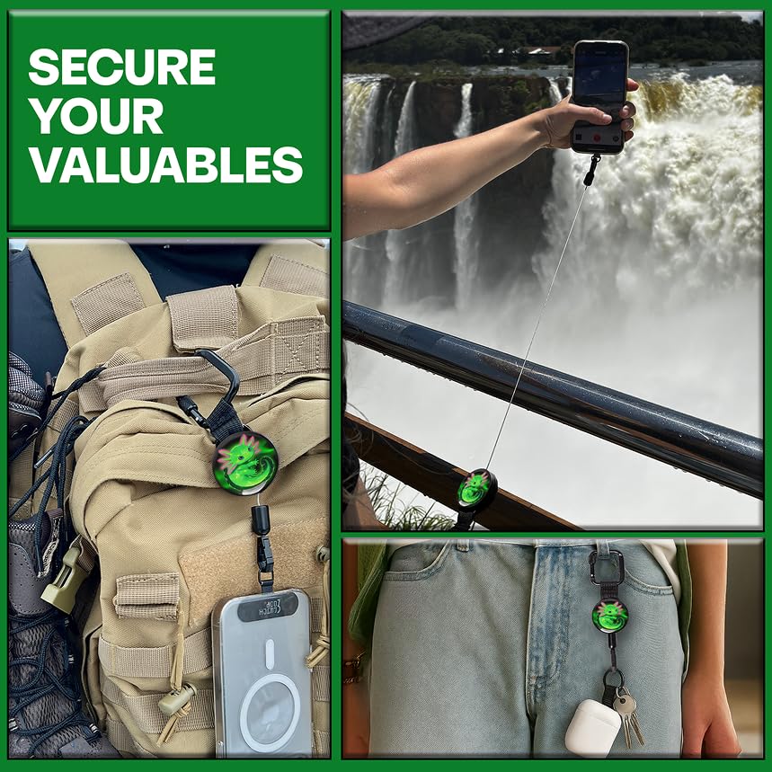 Image of ClutchLoop Anti-Theft Phone Tether - Universal Adhesive Anchor, Retractable Steel Line and Locking Carabiner