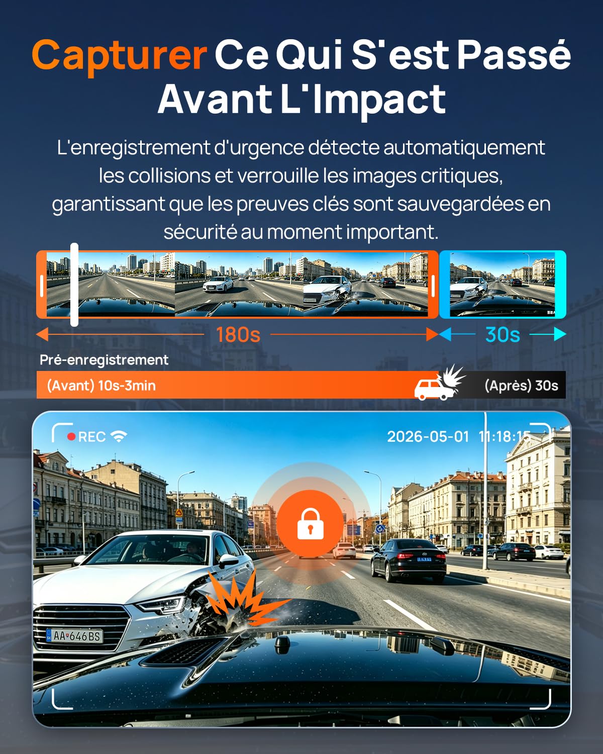 70mai Dashcam Voiture Avant et Arrière A810 Lite , 4K Dash Cam Compatible 4G LTE WiFi 6 5GHz, Vision Nocturne HDR, Mode Stationnement 24H, Suivi GPS, Verrouillage d’Urgence, Enregistrement en Boucle
