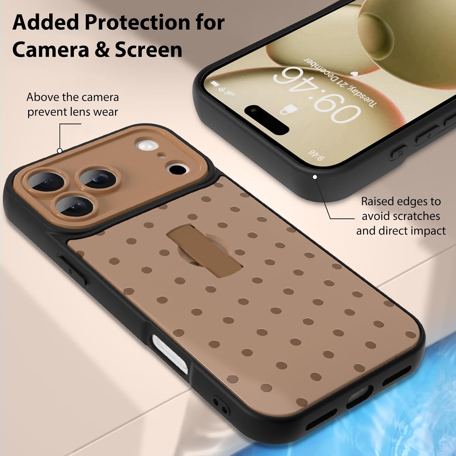 KANGHAR Compatible with iPhone 17 Pro Max Case Brown Dot Pattern Cute Wristband Stand Phone Cover for Women Girls Men Shockproof Slim Protective Cover Phone 17 Pro Max 6.9 Inch - Image 5