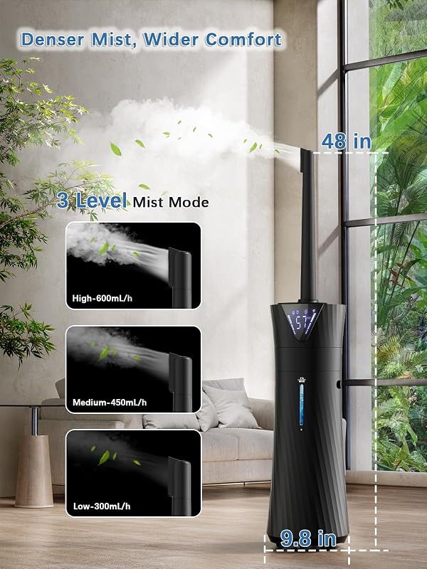 MONISEN 17L/4.5Gal Humidifier Large Room, Smart Quiet Ultrasonic Cool Mist Humidifiers for Bedroom, Covers 2000ft², 56H Runtime, 24H Timer, 3 Mist Modes Humidifiers for Home, Office, Plants, Black by MONISEN - Image 6
