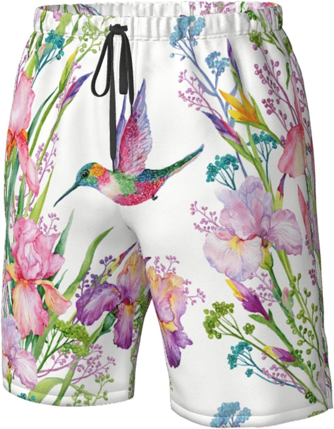 Garden with Birds and Flowers Print Mens Casual Shorts Drawstring Summer Beach Stretch Shorts Novelty Swimtrunks