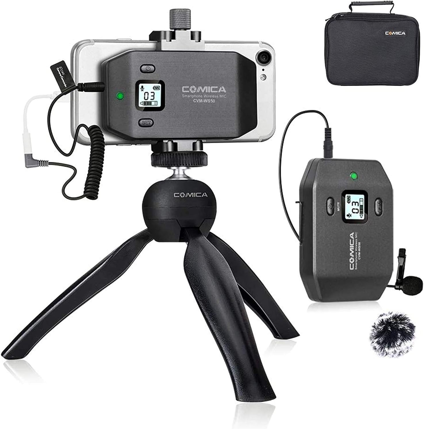 Wireless Microphone System Comica CVM-WS50(C) UHF 6-Channels Wireless Lavalier Microphone for iPhone Samsung Galaxy Moto LG Android Phones,Wireless Lapel Mic for Vlogging Interview Youtue Facebook