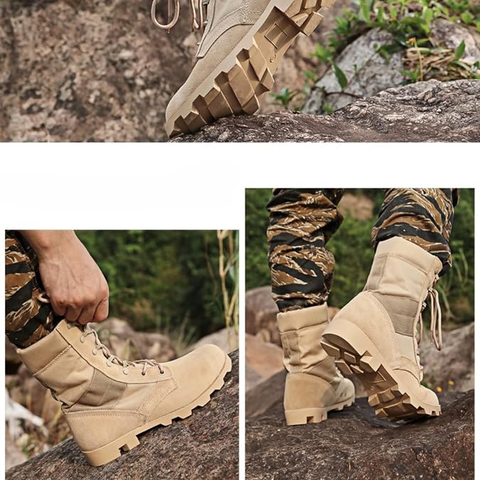 Men's High Top Lace Up Work Military Tactical Boots Non-Slip Rubber Outsole Wear Resistance Lightweight Combat Boots For Outdoor Trekking Commando Army Desert Jungle Backpacking