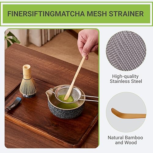 Miniatura 5 de Juego de 6 batidores de matcha, juego de cerámica de color negro, incluye cuenco de matcha con boquilla, batidor de matcha y soporte, cuchara de