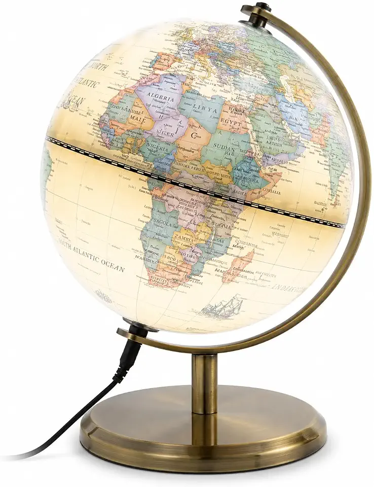 Globo Terrestre Iluminado LED Decorativo com Base Metálica Educativo para Mesa, Quarto e Home Office