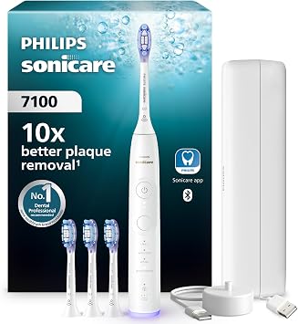 Philips Sonicare 7100 Electric Toothbrush, Sonic Toothbrush with App, 4 Brushing Modes and 3 Intensity Levels, Pressure Alert, EasyStart, SmarTimer, White, Model HX7420/08 [New Technology]