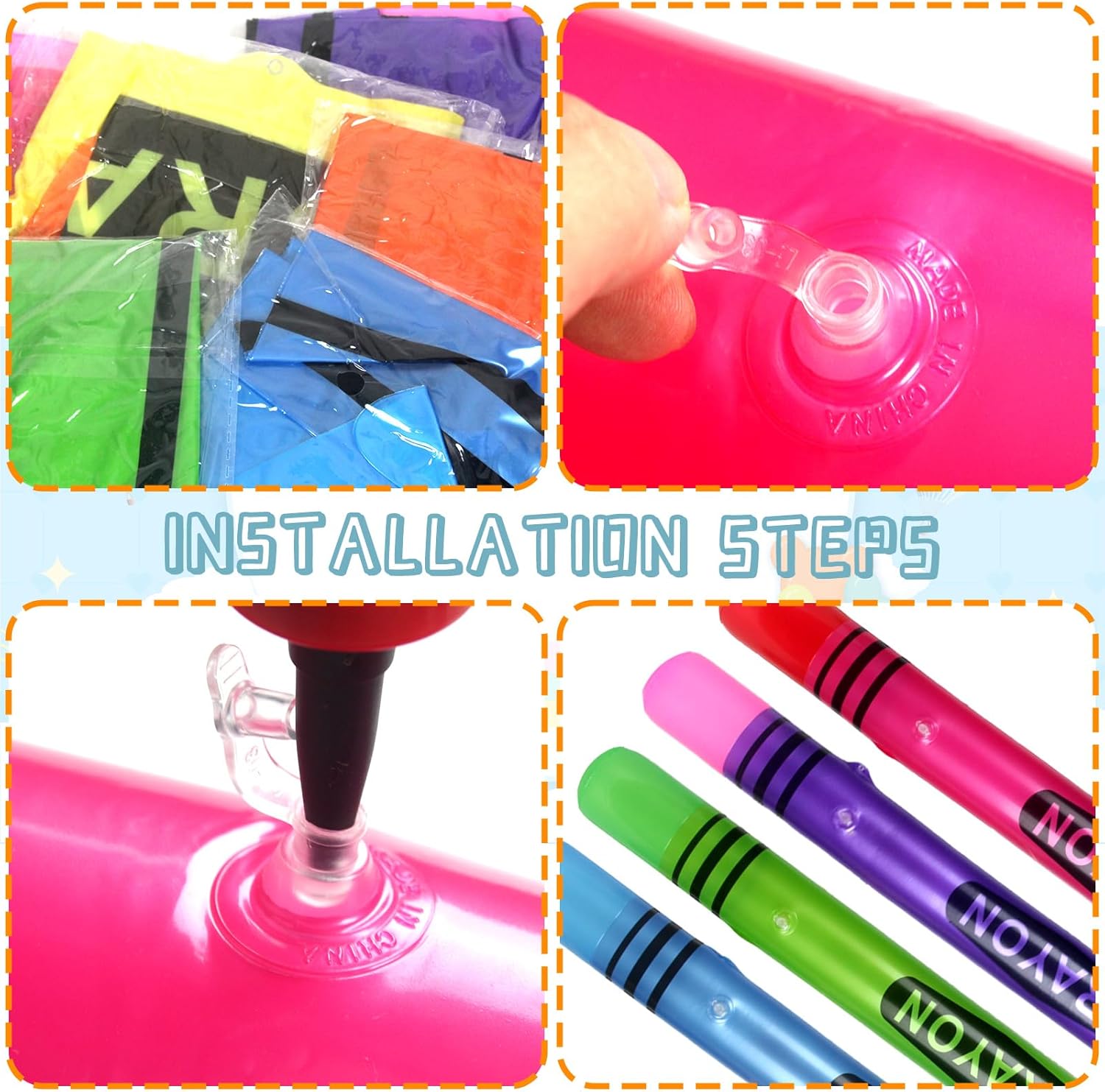 8 Pcs Jumbo Inflatable Crayons Large Neon Blow up Pencil Balloons for Classroom Playground Indoor Outdoor Birthday School Theme Party Decorations