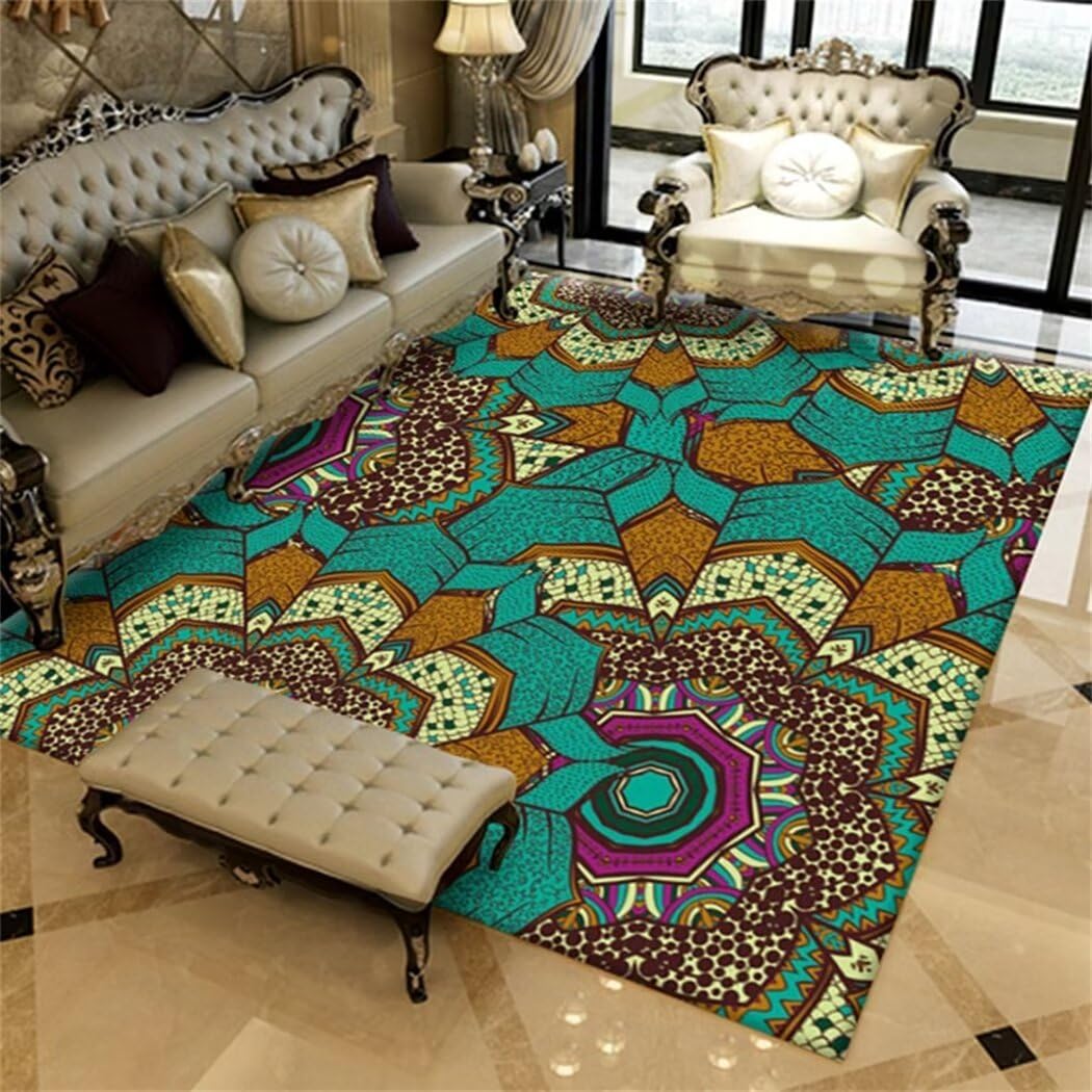 Tapis bureau bleu vert 100x150cm lavable et imprimé rétro