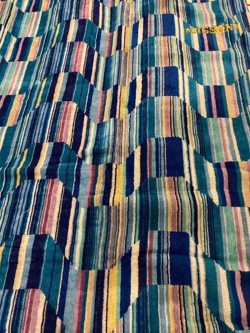 ミッソーニ タオルブランケット　国産　ブルー　配色　新品未使用 ミッソーニ タオルブランケット 国産 ブルー 配色 新品未使用 国産