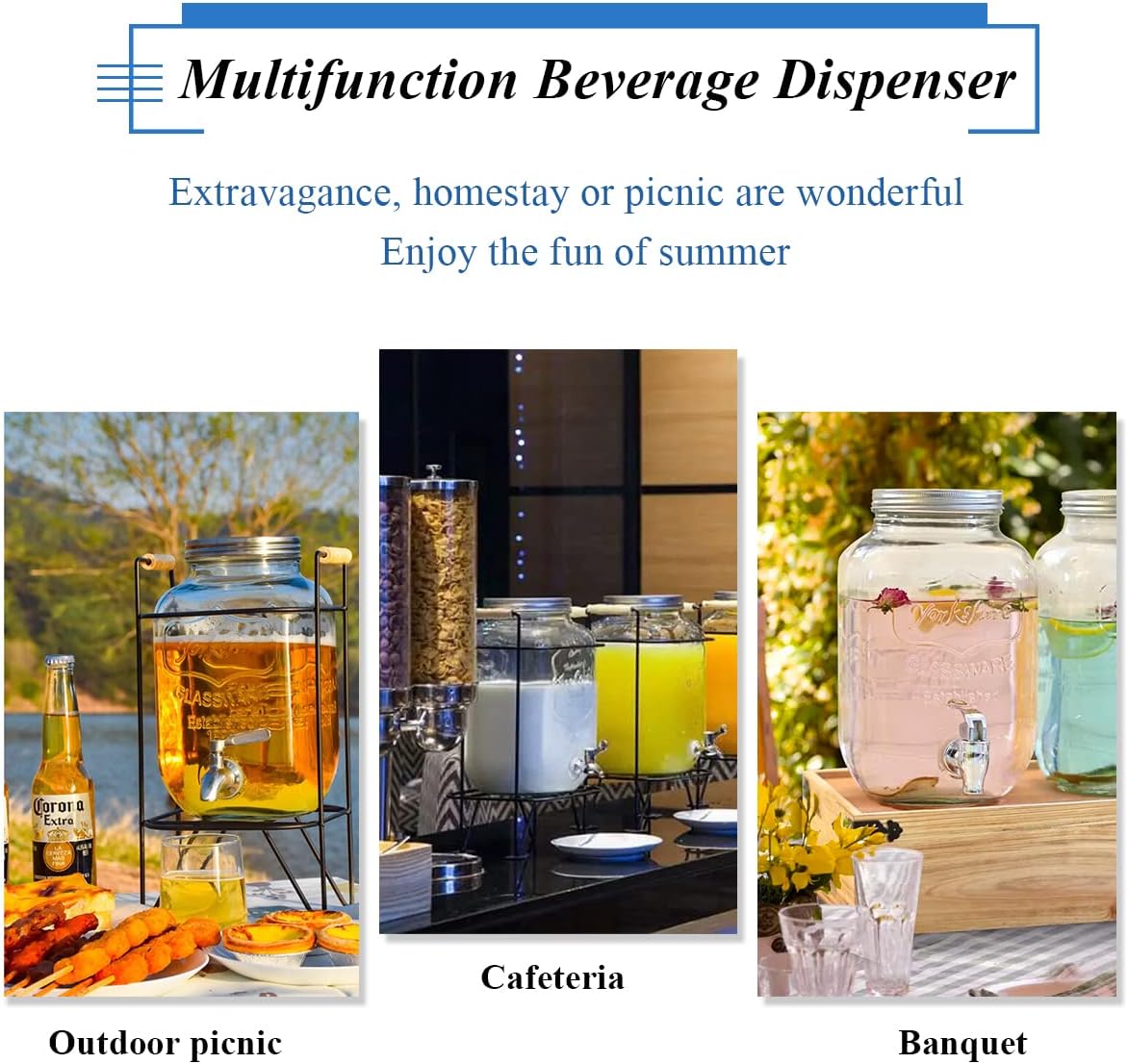 Berglander Glass Beverage Dispenser, 1 Gallon Drink Dispenser for Parties with Leak-proof Faucet, Convenient Wide Mouth And Stainless Steel Lid Seals Securely to Keep Your Beverages Fresh