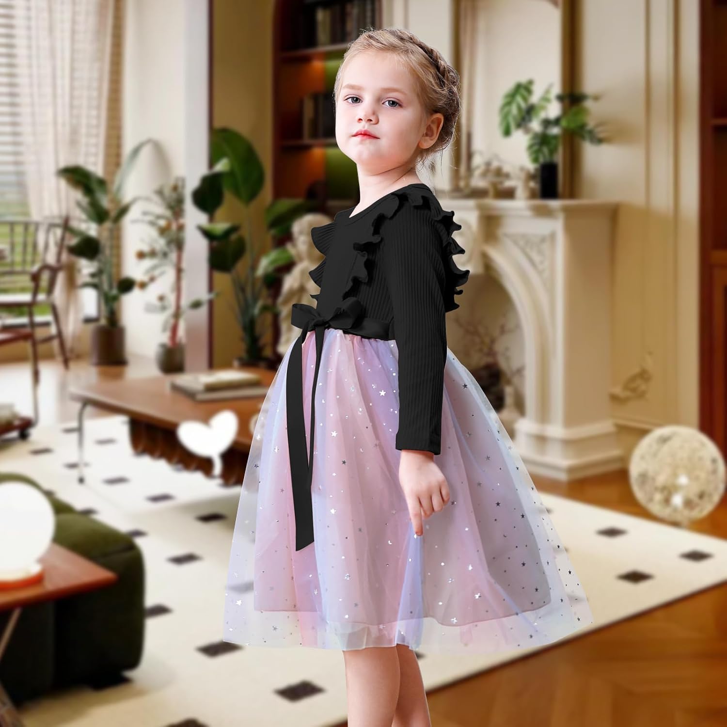 幼児 ガールズ ドレス チュール 長袖 フリル ベビー 秋冬 ファッション カジュアル 幼児 ドレス 女の子用