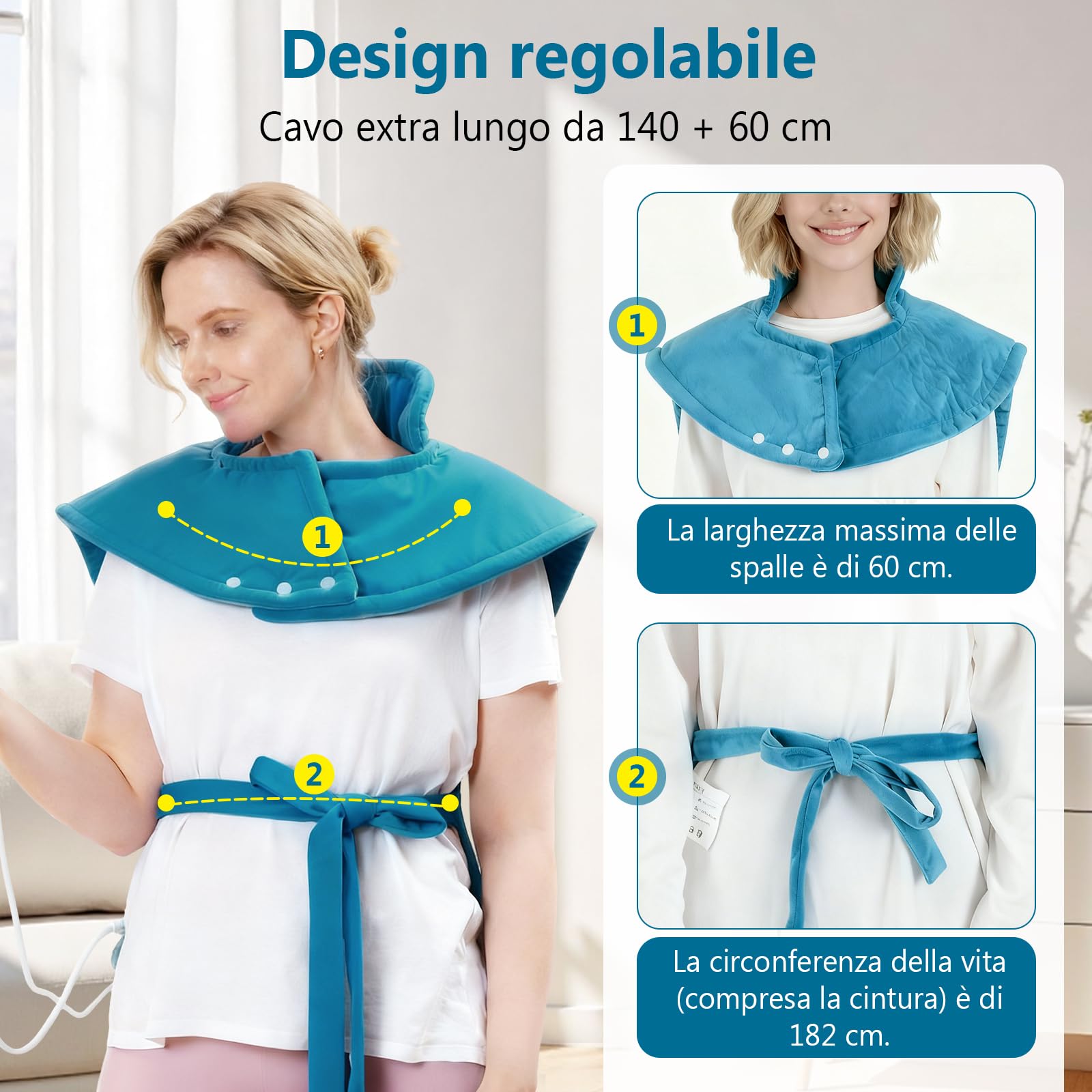DEWEL Termoforo Cervicale e Spalle, Termoforo Elettrico, 60 * 90 cm, 10 Livelli di Temperatura Regolabili, Tessuto di Flanella, Lavabile in Lavatrice