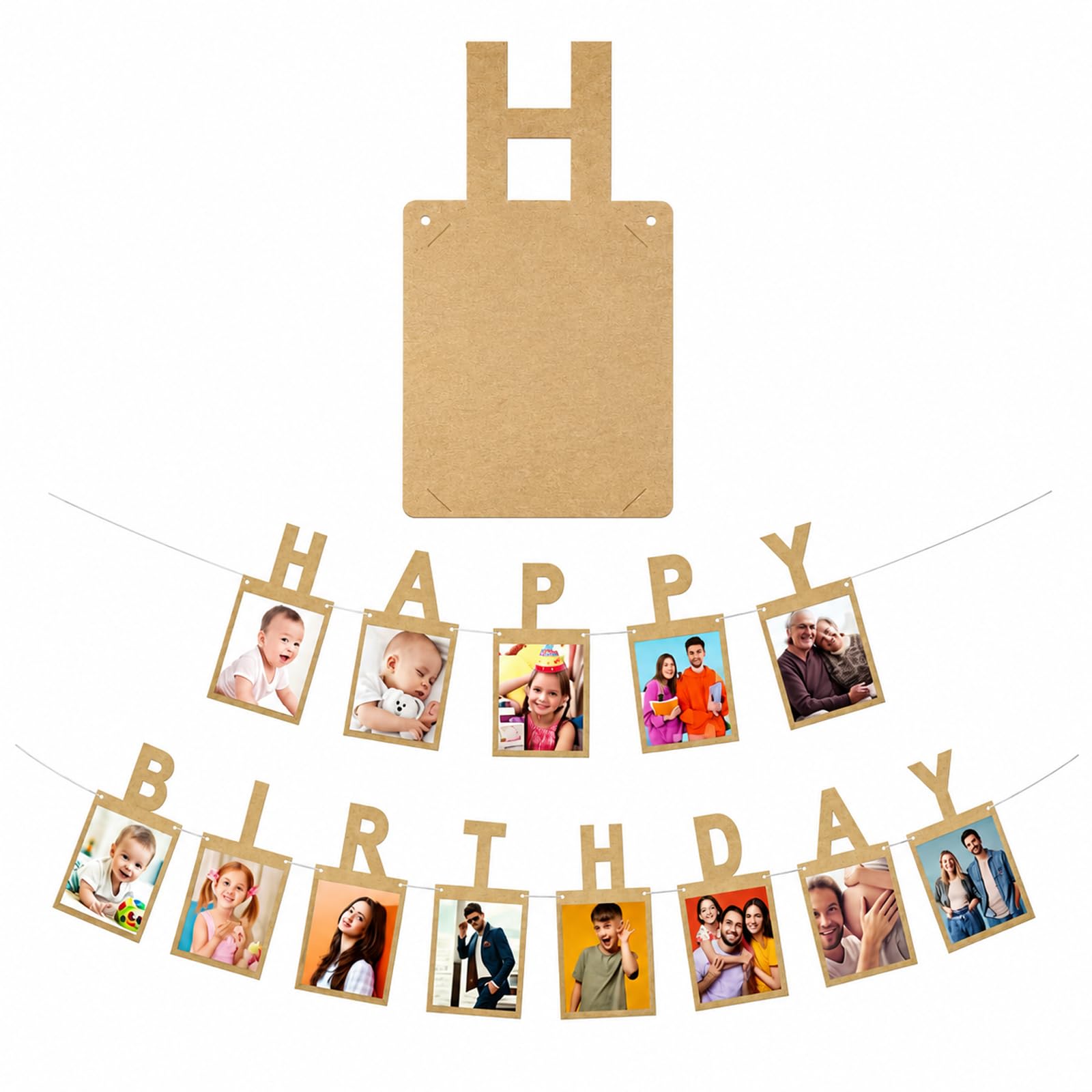 Slide In No Glue Gold Photo Banner, Non Shed Metallic Birthday Picture Garland, Customisable Milestone Timeline Bunting, Easy Assembly Reusable Home Party Celebration Decoration Supplies