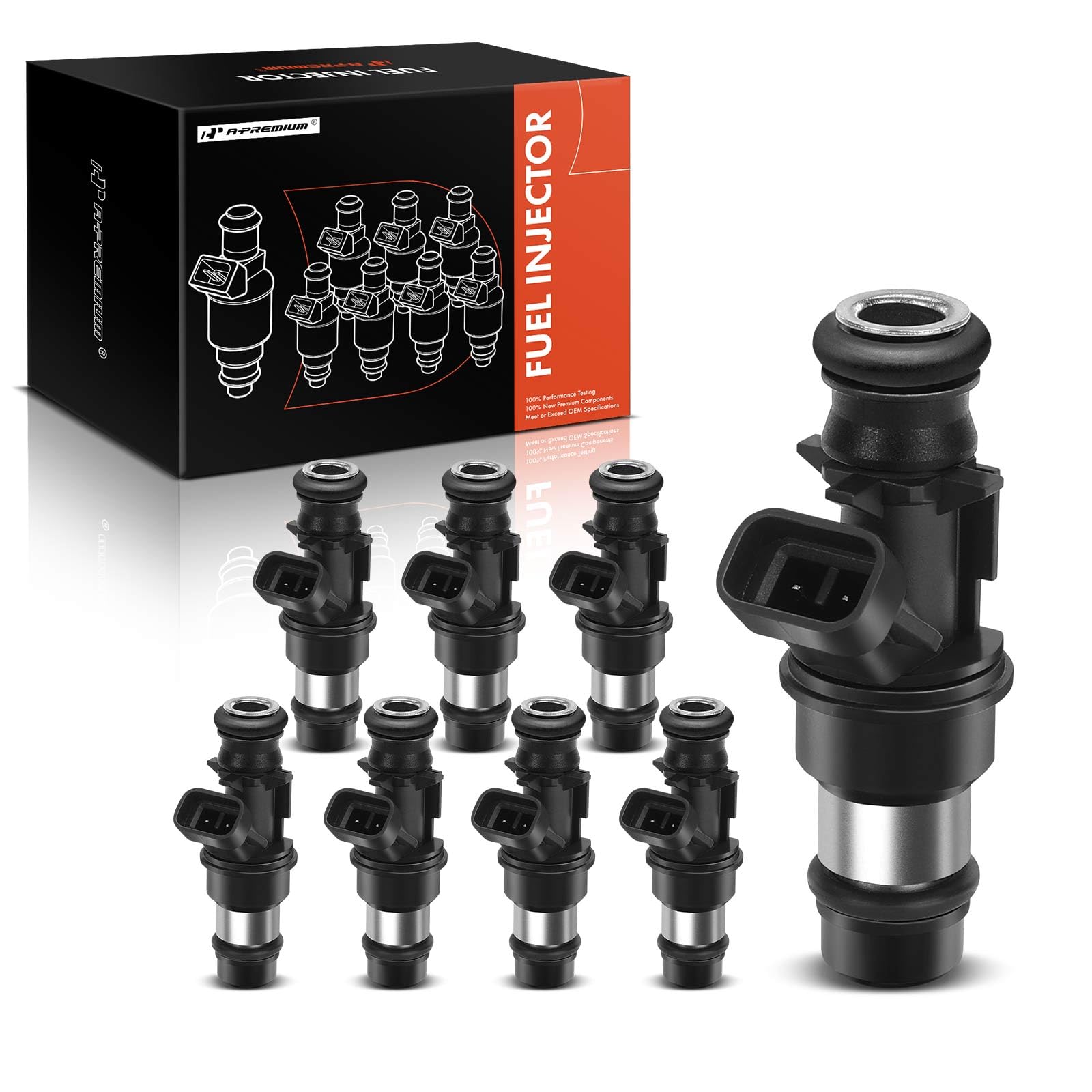 A-Premium Set of 8 Fuel Injector - Compatible with Chevy, GMC, Cadillac Vehicles - 4.8L 5.3L 6.0L - Silverado 1500 2500 3500 Tahoe Suburban Sierra Yukon Savana Envoy Escalade - Replace Part 17113698