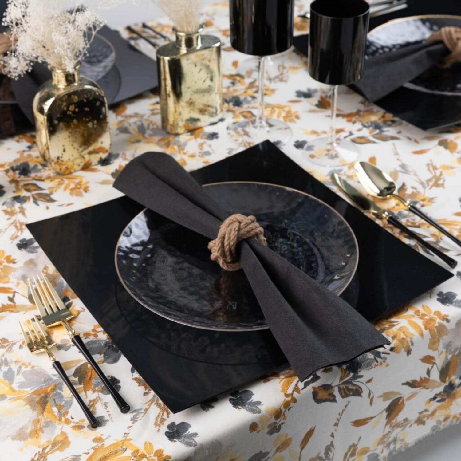 Elegant & Chic Chargers Square Flat Black - 13" (Pack of 4) - Durable Material - Ideal for Dinner Parties & Events