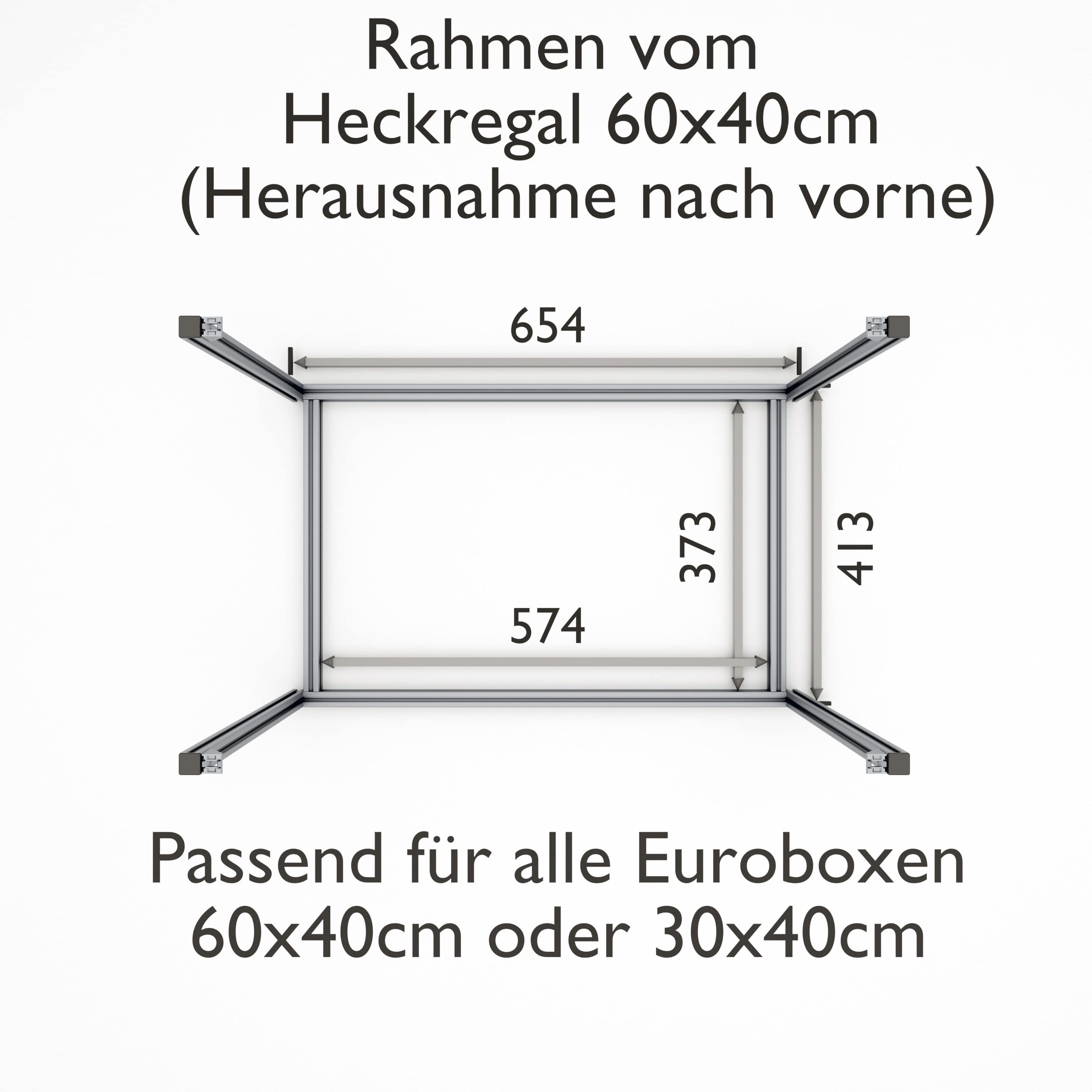 Regalsystem 60x40cm für Wohnmobile, Heckregal für die Heckgarage, Regal für Camper, alle Euroboxen (4 Etagen - Herausnahme der Boxen nach vorne)