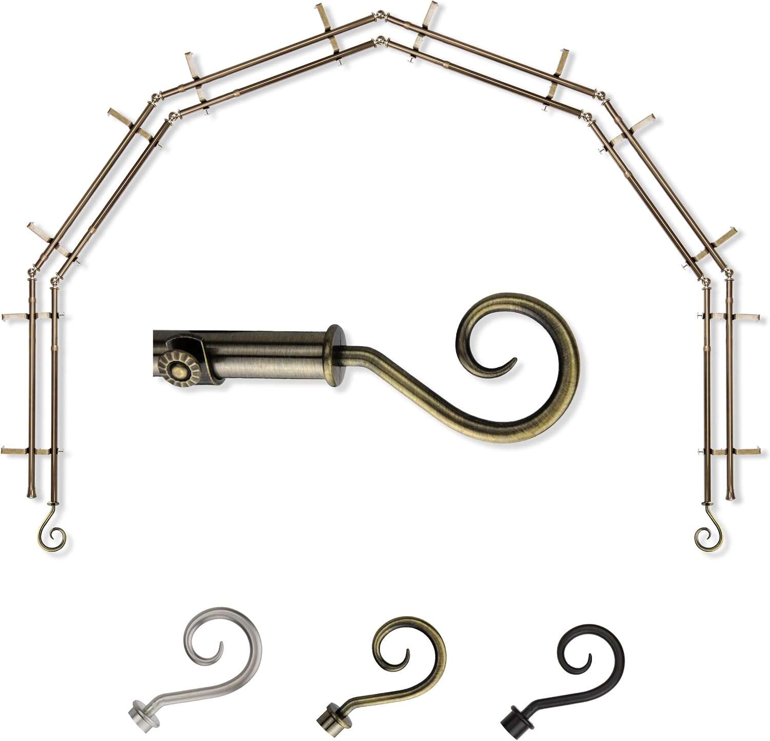 A&F Rod Décor - Hook 13/16" 6-Sided Double Bay Window Curtain Rod - Black