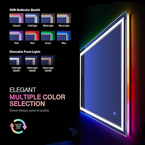 Miniatura 204 de Espejo de baño LED de 40 x 32 pulgadas, luz frontal y retroiluminada, antiniebla, regulable, espejo de tocador iluminado con memoria, espejo LED