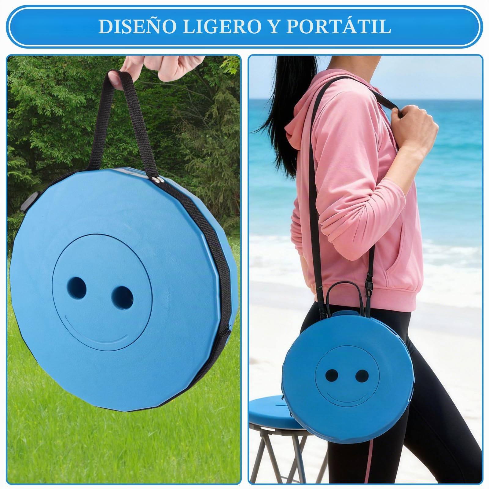 2 Piezas Taburete Plegable Redondo, Taburete telescópico Plegable Ajustable de 6 a 45 cm con Correa, Carga hasta 200 kg para Camping, Pesca y Viajes Multicolor
