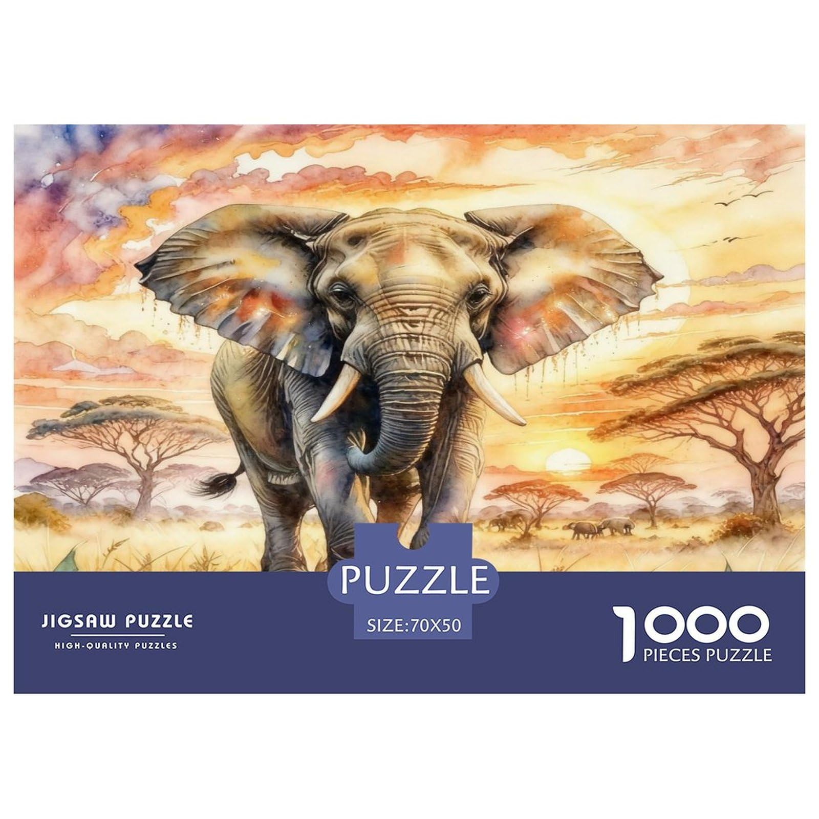 African Elephant 1000 Pieces Jigsaw Puzzles for Adults Wildlife Educational Games Birthday Gifts for Women And Man Challenge High Difficulty 70x50cm/1000pcs