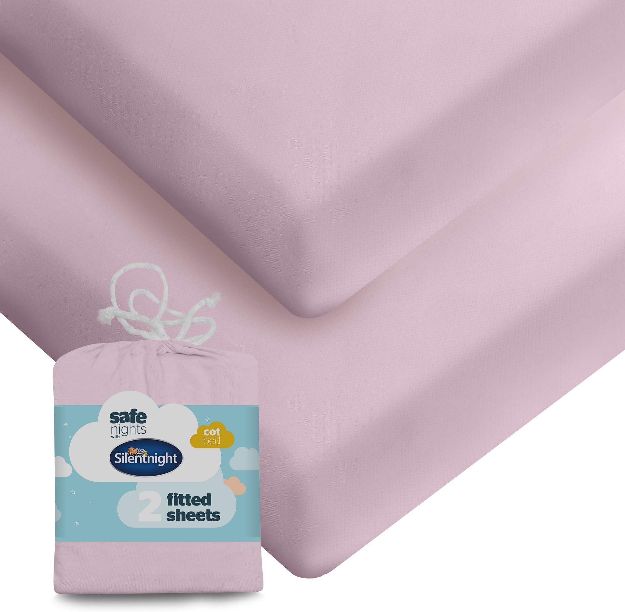 Safe Nights Fitted Sheet - Cot Bed Mattress - Breathable 100% Cotton Jersey - Super Soft Kind to Baby Skin - 140x70cm - Secure Fit with Elasticated Corners - 2 Pack, Pink