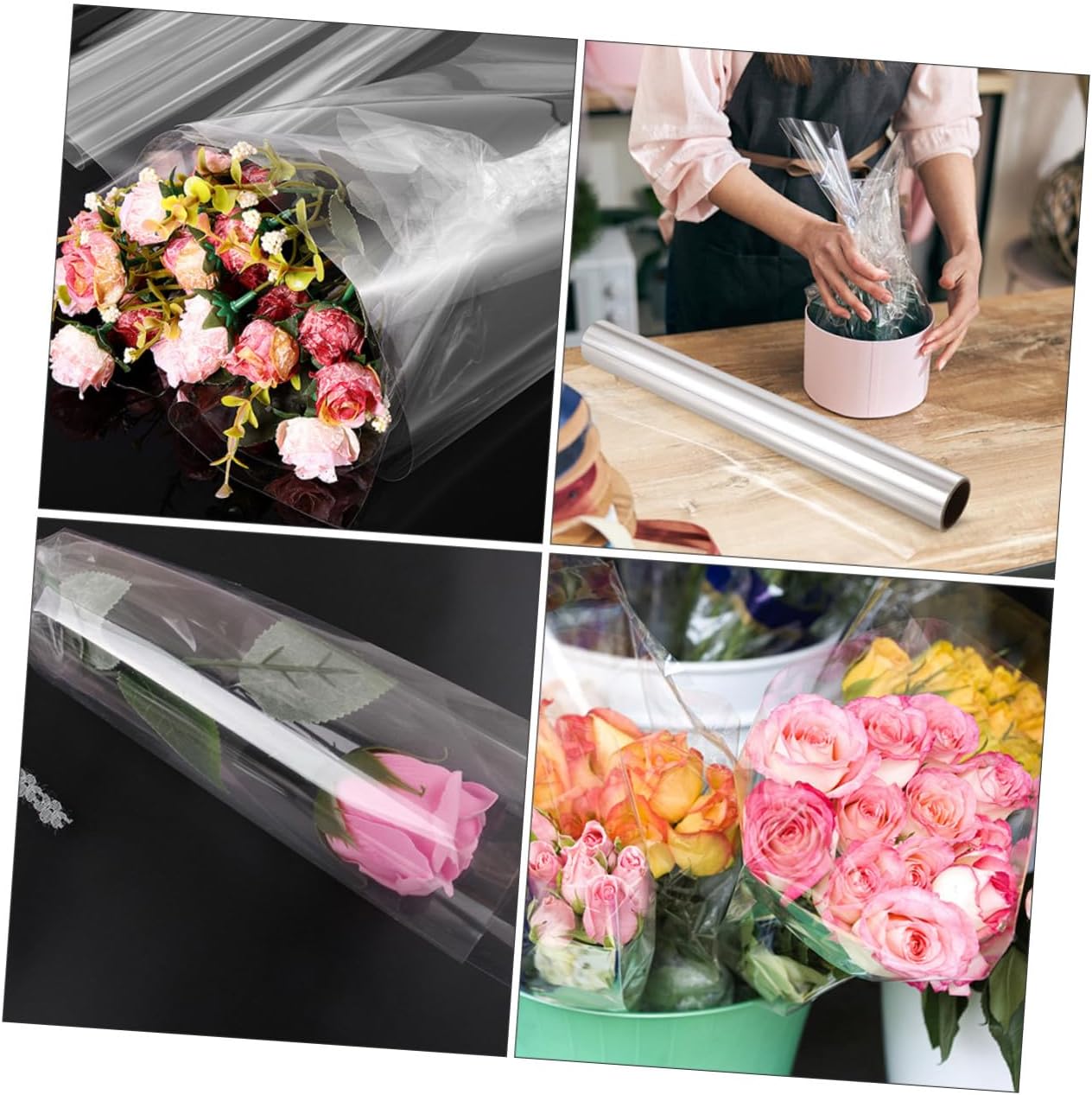 IWOWHERO Transparent Cellophane Flower Wrapping Paper Tear-resistant Odorless Floral Wrap for Bouquets Boxes Fruit Baskets Wedding Birthday Party Packaging