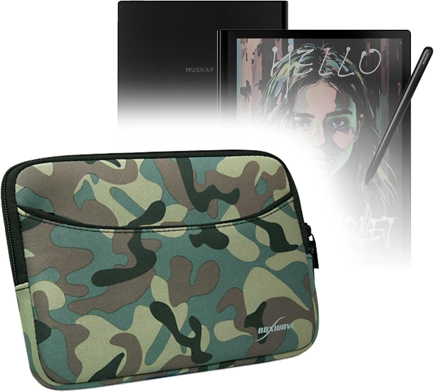 BoxWave Case Compatible with Musnap Aura C (10.3 in) - Camouflage Suit with Pocket, Neoprene Camo Suit Zipper Pocket for Storage