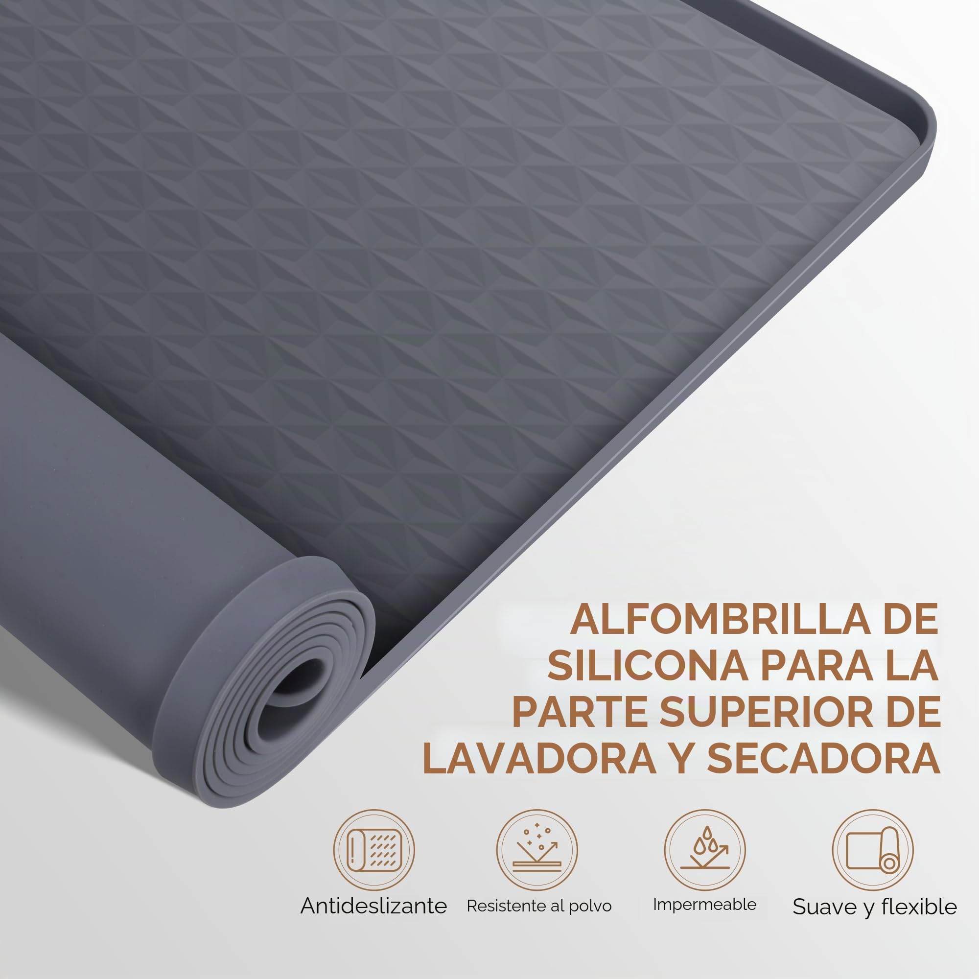 Encimera de secadora de ropa 130 x 65 cm, 1 pieza de silicona para lavadora y secadora fundas superiores, alfombrilla antideslizante impermeable para lavadora cocina