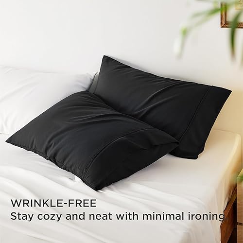 Miniatura 2 de Bedsure Fundas de almohada refrescantes de tamaño estándar poliéster y rayón derivados de bambú negro, fundas de almohada 2, transpirables, suaves y