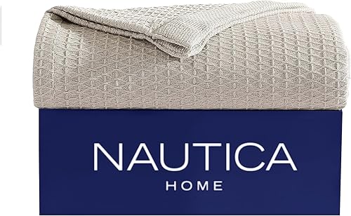 Miniatura 2 de Nautica Manta de algodón con tejido de diamante, decoración del hogar para todas las estaciones, King, Baird Beige