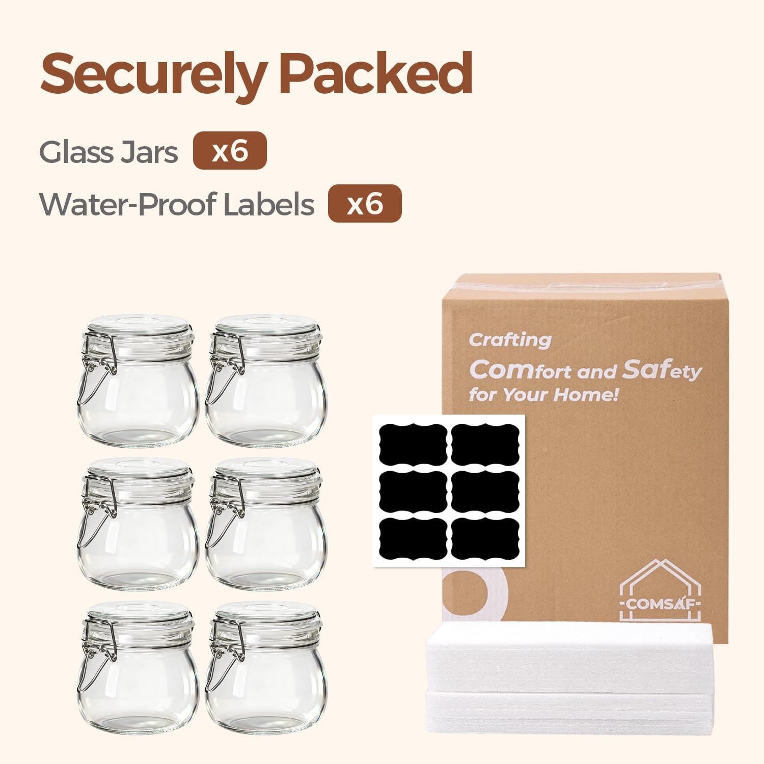 ComSaf Airtight Glass Jars with Lids 17oz Small Food Storage Container Set of 6 - Airtight Canister with Clear Preserving Seal Wire Clip Fastening for Kitchen Canning Pickling Mason jars - Image 8