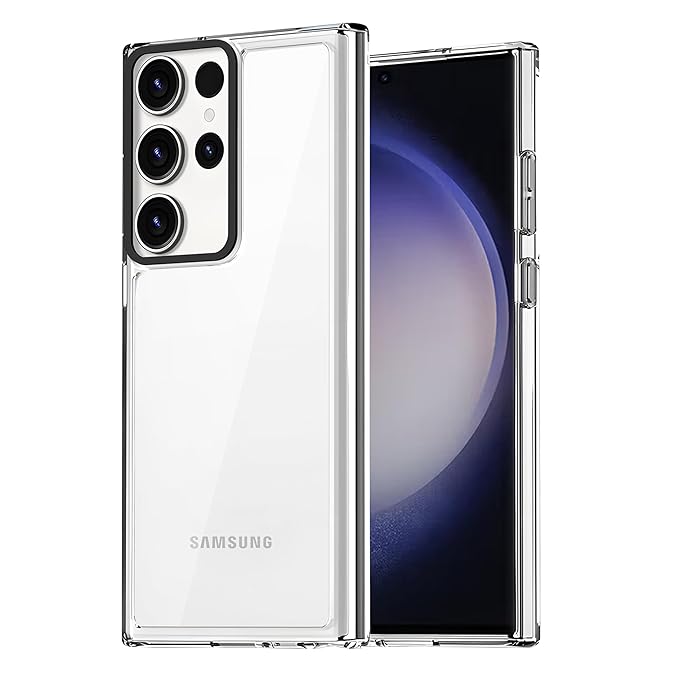 amazon basics Back Case Cover for Samsung Galaxy S25 Ultra 5G Compatible for Samsung Galaxy S25 Ultra 5G Back Case Cover Case Cover with Camera Protection (TPU + PC Transparent)