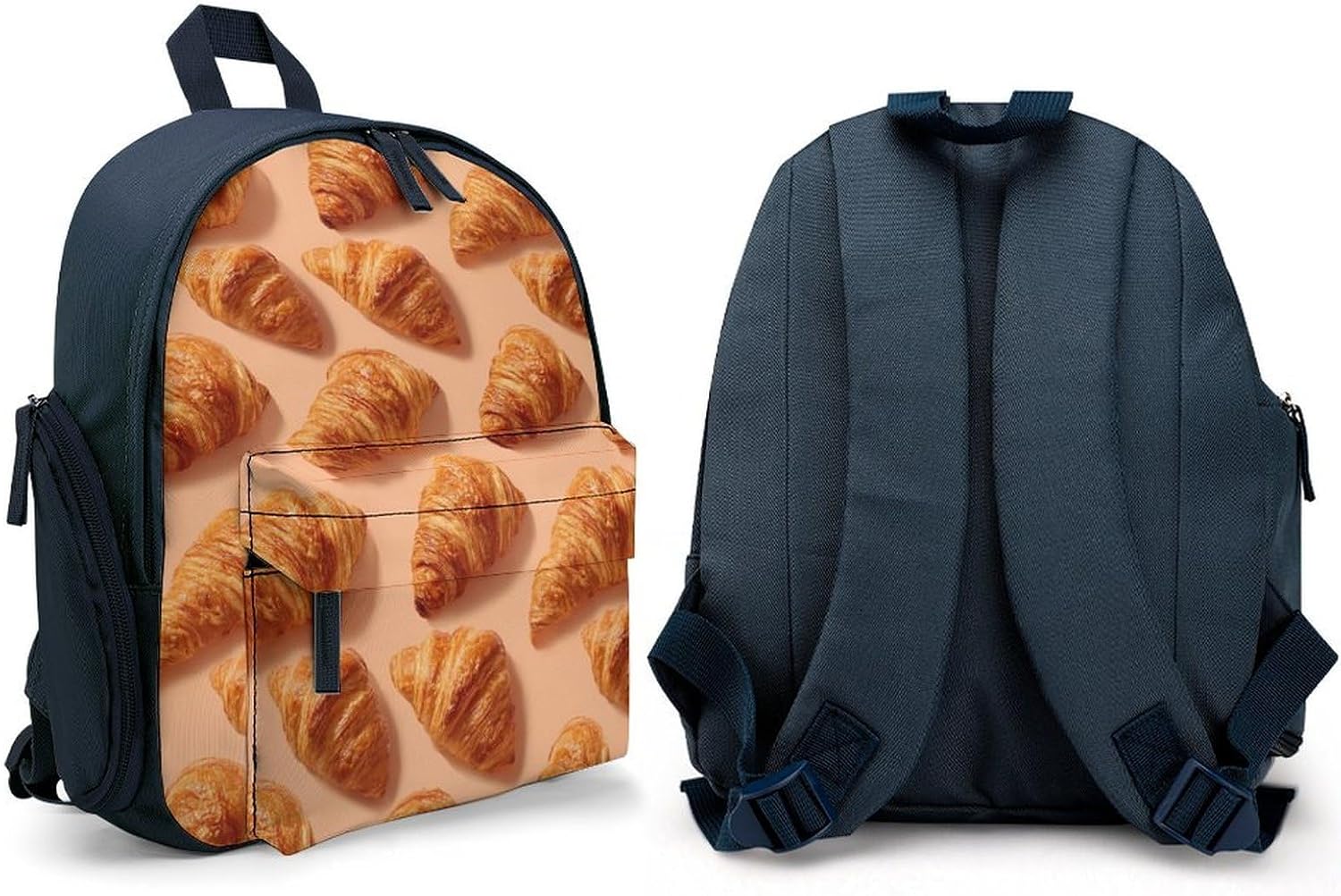 Baked Croissants Cute Backpack Print Travel Daypack Blue image 4