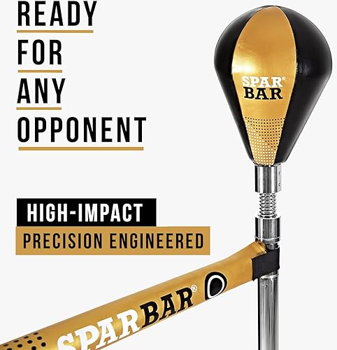 Miniatura 3 de SPARBAR PRO 6.0 Cobra Reflex - Bolsa independiente con pelota de boxeo, soporte de altura ajustable, equipo de entrenamiento de boxeo, negro y dorado